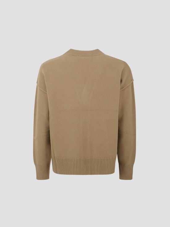 25FW 아미 하트 로고 인타르시아 V넥 가디건 UKC367018 288 CAMEL BLACK - AMI