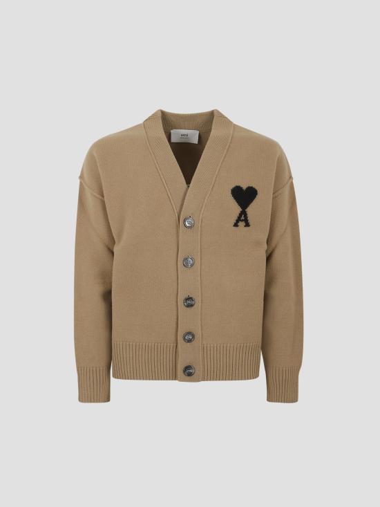 25FW 아미 하트 로고 인타르시아 V넥 가디건 UKC367018 288 CAMEL BLACK