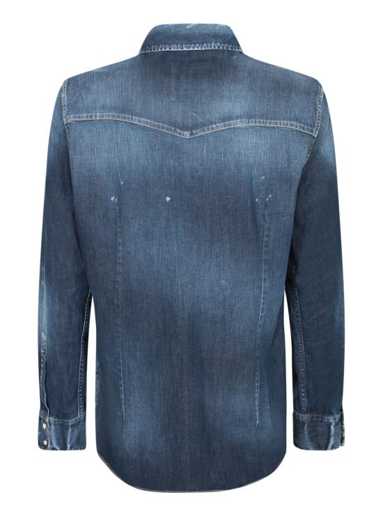26FW 디스퀘어드2 패션 디스트레스드 웨스턴 데님 셔츠 S74DM0935 S30341 470 Blue - DSQUARED2