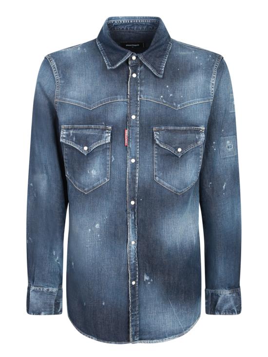26FW 디스퀘어드2 패션 디스트레스드 웨스턴 데님 셔츠 S74DM0935 S30341 470 Blue