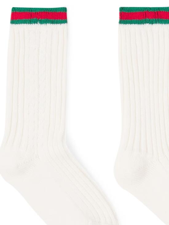 25FW [키즈] 구찌 발목 양말 838066 4KACT 9166 OFF WHITE DARK GREEN - GUCCI
