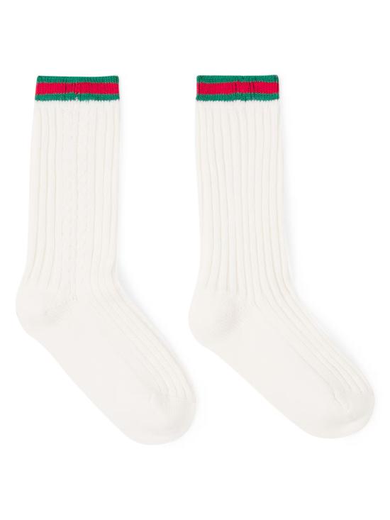 25FW [키즈] 구찌 발목 양말 838066 4KACT 9166 OFF WHITE DARK GREEN