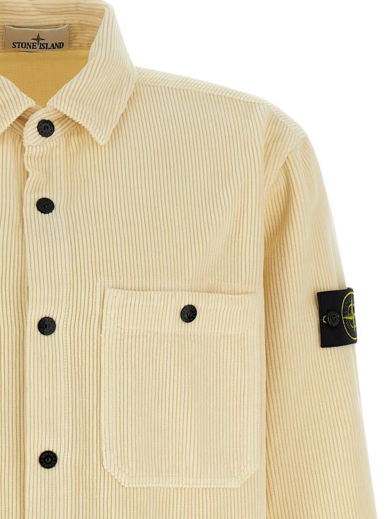 25FW 스톤 아일랜드 오가닉 코튼 코듀로이 오버셔츠 K2S151200012S0212 V0093 White - STONE ISLAND