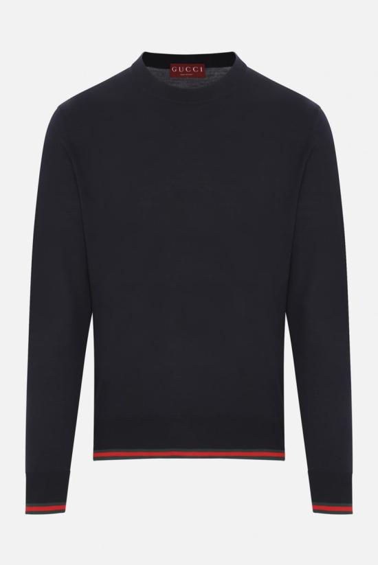 25SS 구찌 GG 로고 울 자카드 니트 814531XKEJ14060 INK GREEN RED