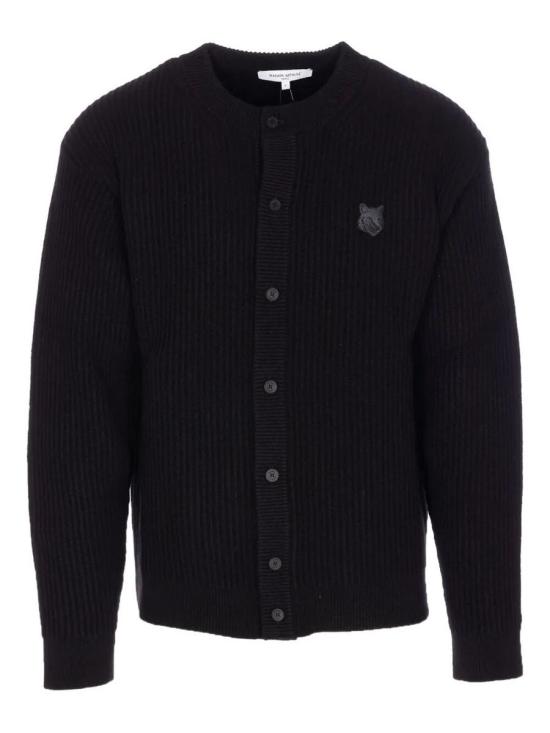 25FW 메종키츠네 폭스 헤드 울 립드 가디건 PM00508KT1149 199 Black
