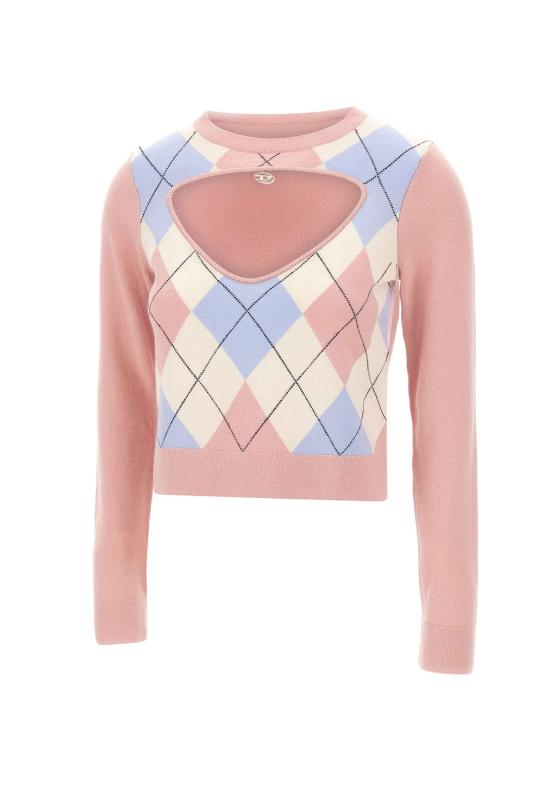 25FW 디젤 롬코 컷아웃 아가일 패턴 스웨터 A19694 0JLBB38V Pink