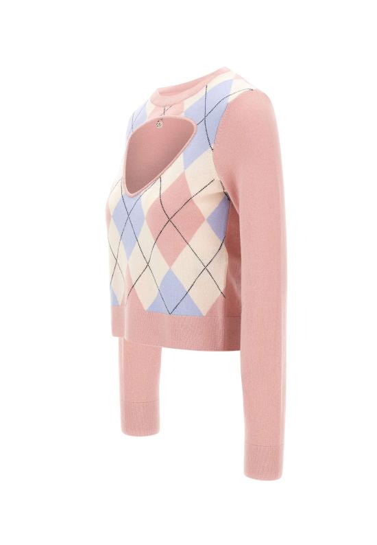 25FW 디젤 롬코 컷아웃 아가일 패턴 스웨터 A19694 0JLBB38V Pink - DIESEL