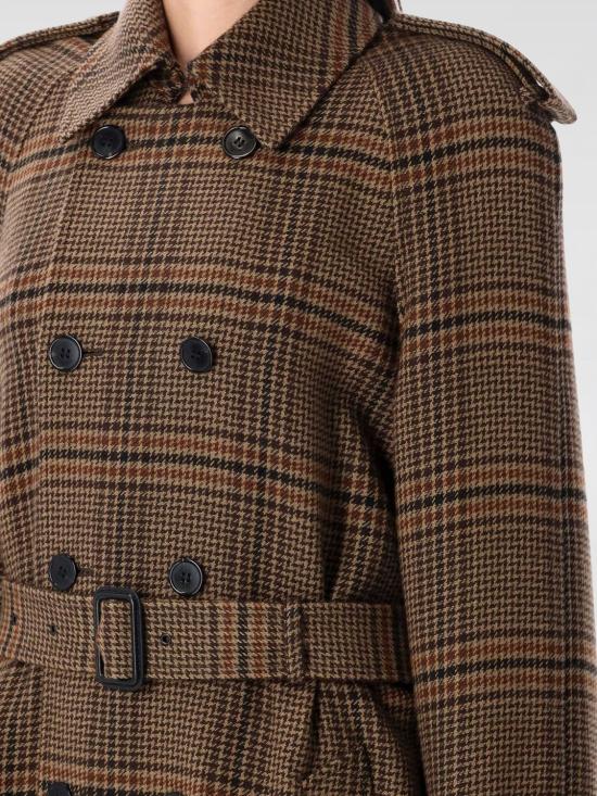 25FW 생로랑 더블 브레스티드 체크 트렌치 코트 831610Y9I70 2849 Brown - SAINT LAURENT