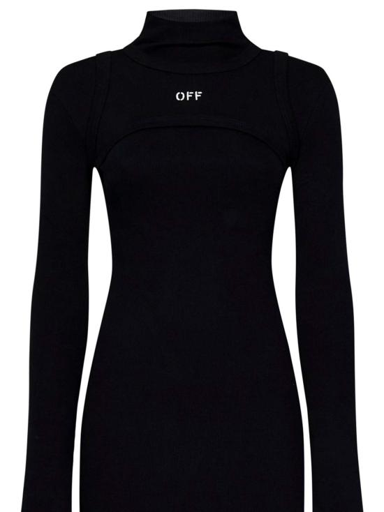  오프화이트 미디 원피스 오프 화이트 오프 스탬프 리브 미디 드레스 블랙 - OFF WHITE