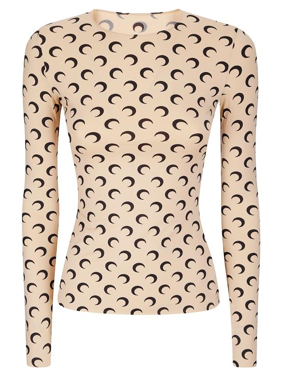 26SS 마린세르 크레센트 문 프린트 긴팔 티셔츠 WTS006ACJER0001 TA10 TAN