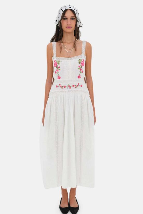  포러브앤레몬스 미디 원피스 For Love & Lemons Jolene 자수 미디 드레스 화이트
