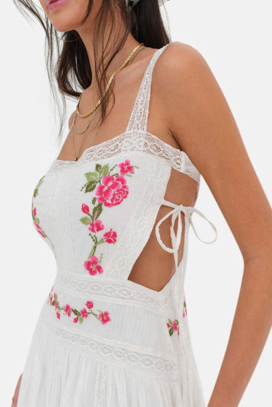  포러브앤레몬스 미디 원피스 For Love & Lemons Jolene 자수 미디 드레스 화이트 - FOR LOVE & LEMONS