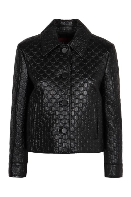 25FW 구찌 포인티드 칼라 버튼 가죽 재킷 834308XNA4F 1000 Black