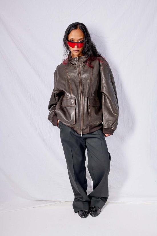  던스트 가죽 자켓 스탠드 칼라 가죽 블루종 재킷 - DUNST