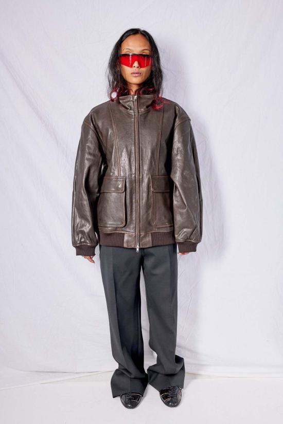  던스트 가죽 자켓 스탠드 칼라 가죽 블루종 재킷 - DUNST