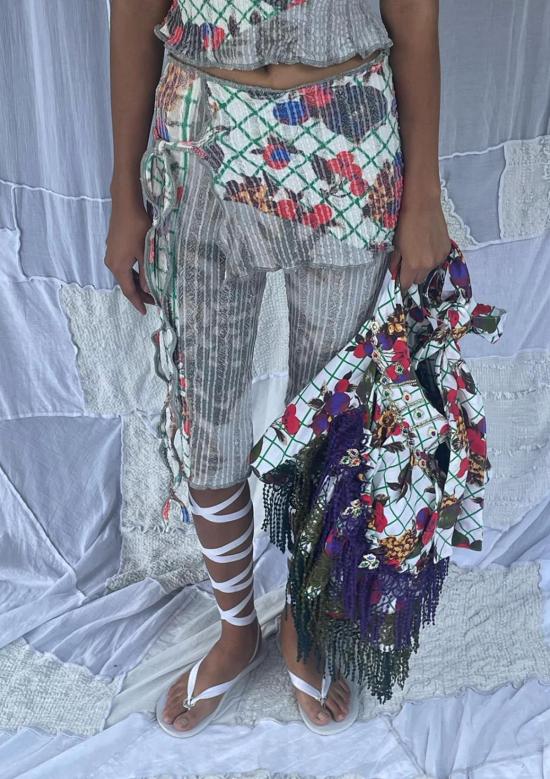  루나 델 피날 크롭 팬츠 식탁보 스트레치 위브 미니 스커트 카프리 팬츠