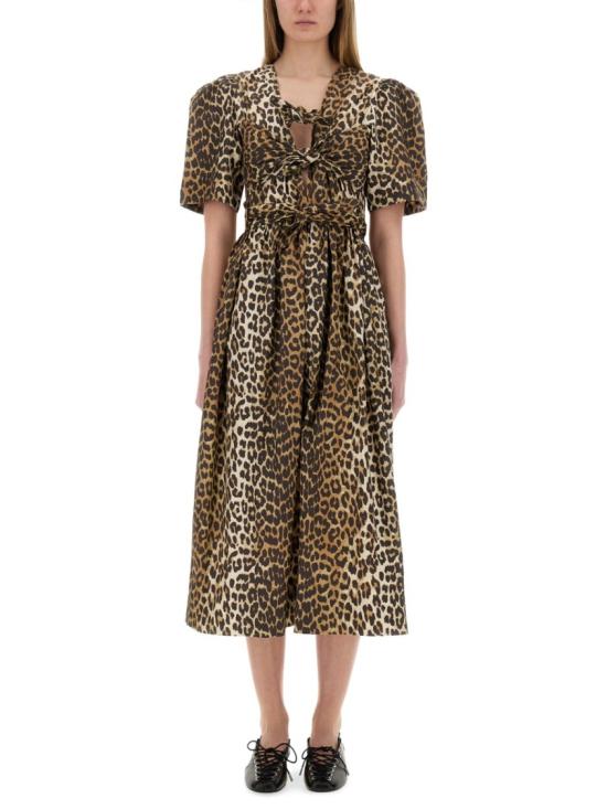 25SS 가니 레오파드 프린트 코튼 드레스 W0373 943 Brown