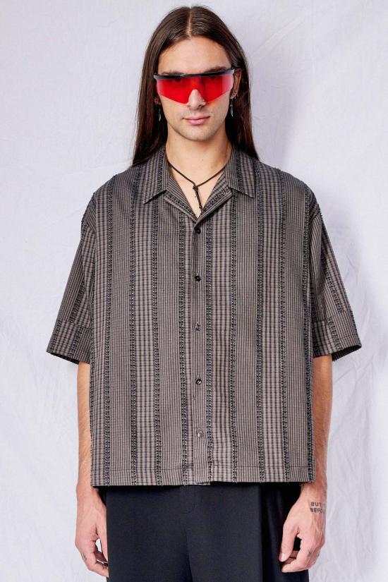  어셈블리 뉴욕 반팔 셔츠 어셈블리 그레이 플레드 프린지 박스 셔츠