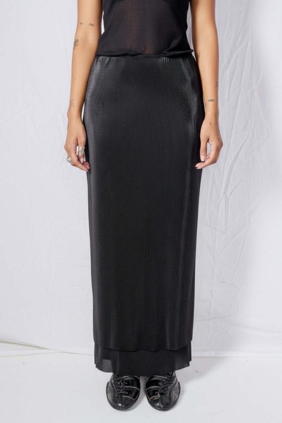  어셈블리 뉴욕 롱 스커트 어셈블리 블랙 플리세 레이어드 맥시 스커트