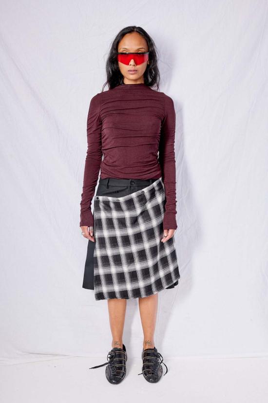  우드로즈 델리 미디 스커트 플레드 오피스 파티 스커트 - WOODROSE DELI