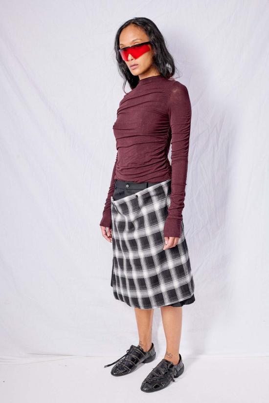  우드로즈 델리 미디 스커트 플레드 오피스 파티 스커트 - WOODROSE DELI