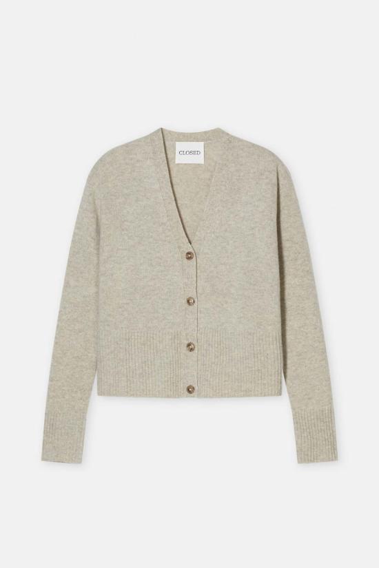  클로즈드 가디건 닫힌 V넥 카디건 베이지 멜란지