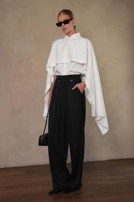  파렌테지 블라우스 로우 케이프 셔츠 화이트