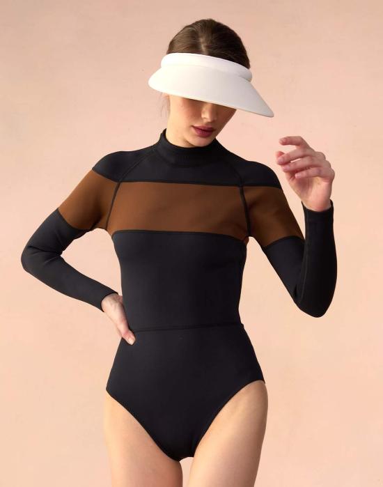  신시아 로리 원피스 수영복 신시아 로울리 컬러 블록 습식 슈트 블랙/브라운 - CYNTHIA ROWLEY