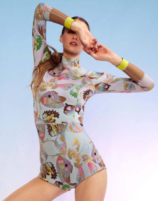  신시아 로리 원피스 수영복 신시아 로울리 선셋 습식 슈트 블루 멀티 버터플라이