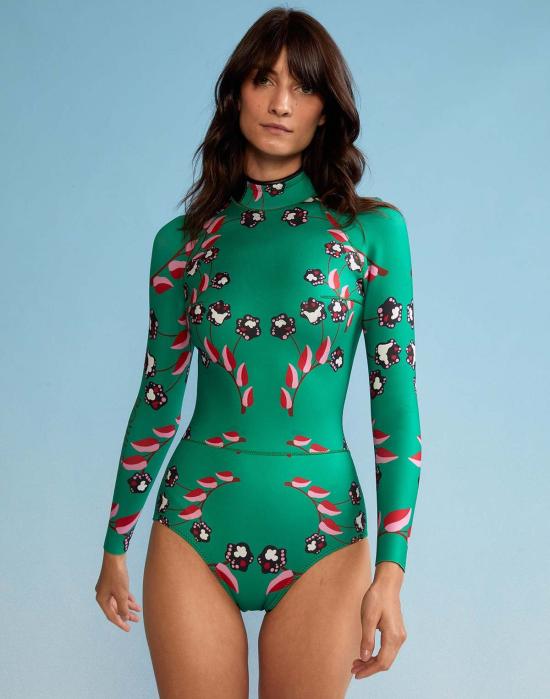  신시아 로리 원피스 수영복 바인 플로럴 하이컷 습식수트 그린 바인 플로럴 - CYNTHIA ROWLEY