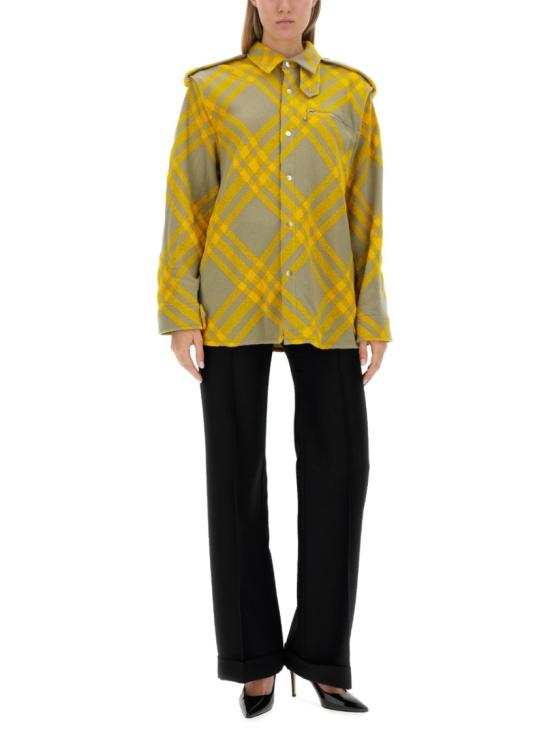  버버리 체크 울 블렌드 셔츠 8077274 B7363 Gold - BURBERRY