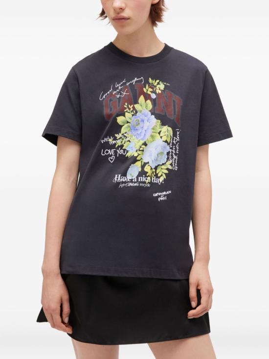 25FW 가니 로즈 티셔츠 T4342 252 BLACK - GANNI