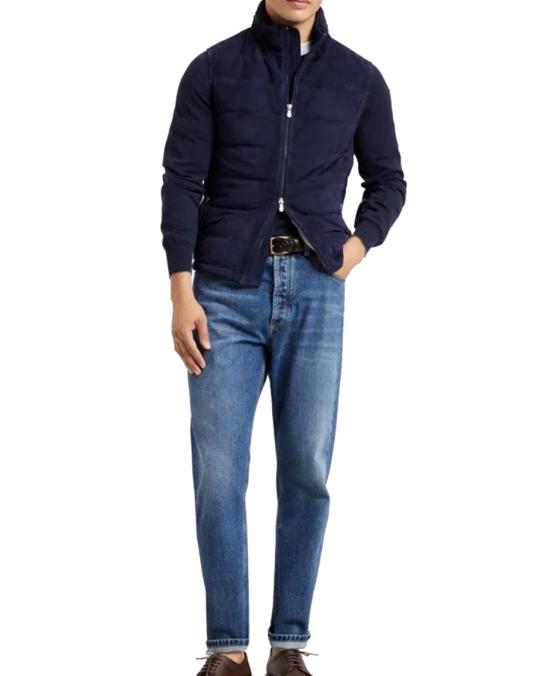  브루넬로 쿠치넬리 스웨터 네이비와 다크 그레이 울-캐시미어 크루넥 스웨터 - BRUNELLO CUCINELLI