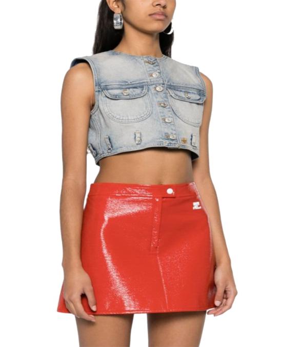  쿠레쥬 데님 자켓 블루 네이비 멀티플렉스 크롭  조끼 - 여성 - COURREGES