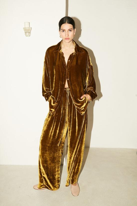  다두라 스트레이트 팬츠 다투라 오로 실크 벨벳 유도 팬츠 골드 그린