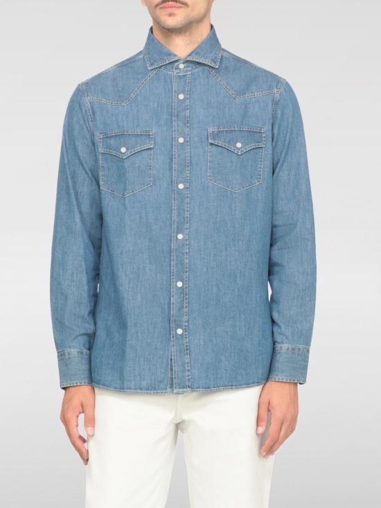 25FW 브루넬로 쿠치넬리 데님 셔츠 MH1924008 CCF66 Blue