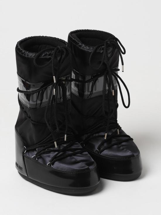 25FW 문부츠 아이콘 글랜스 플래티넘 새틴 부츠 80D1401680 N001 Black - MOON BOOT