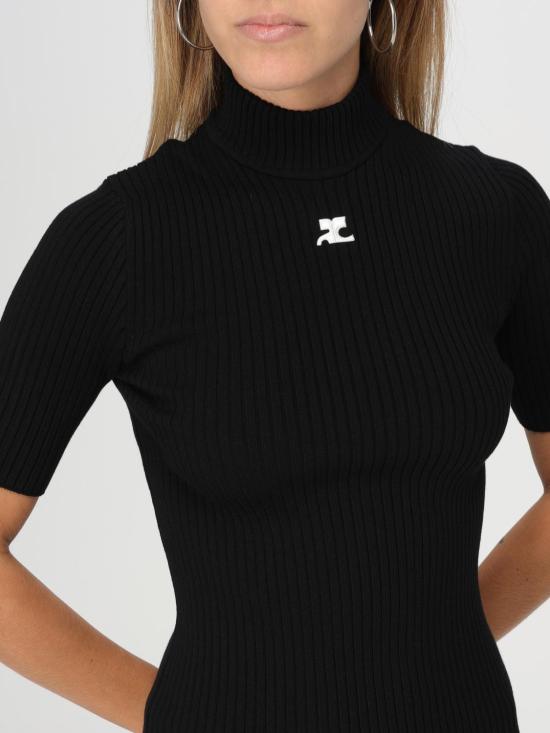 25FW 쿠레쥬 리에디션 니트 탑 숏슬리브 PERMPU026FI0001 9999 Black - COURREGES