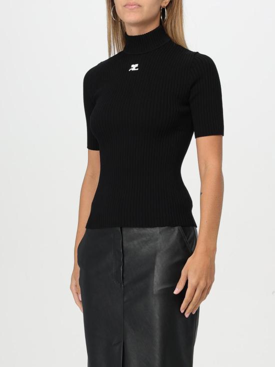 25FW 쿠레쥬 리에디션 니트 탑 숏슬리브 PERMPU026FI0001 9999 Black - COURREGES