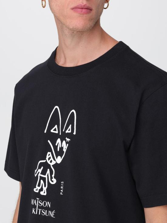 25FW 메종키츠네 파티 폭스 컴포트 티셔츠 PM00116KJ7025 P199 Black - MAISON KITSUNE