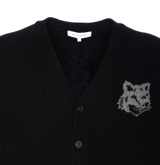 25FW 메종키츠네 폭스 헤드 인타르시아 메리노 가디건 PM00509KM0329 0391 Black - MAISON KITSUNE