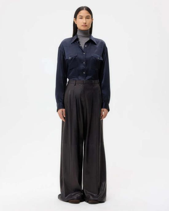  티더블유피 스트레이트 팬츠 Twp 에이버리 레더 팬츠 다크 미드나잇 - TWP