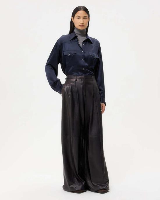  티더블유피 스트레이트 팬츠 Twp 에이버리 레더 팬츠 다크 미드나잇 - TWP