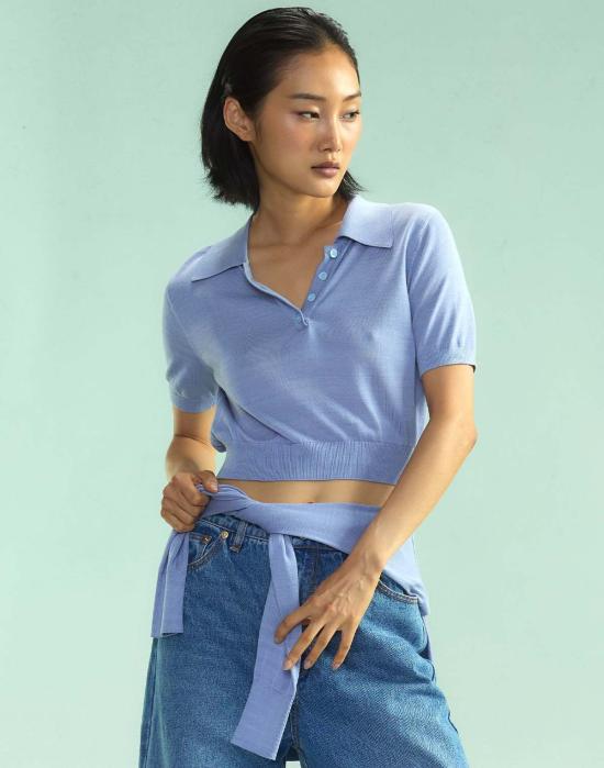  신시아 로리 반팔 티셔츠 신시아 로울리 애스펀 니트 폴로 페리윙클 - CYNTHIA ROWLEY