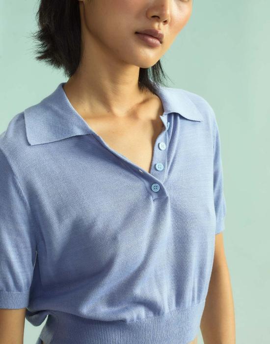  신시아 로리 반팔 티셔츠 신시아 로울리 애스펀 니트 폴로 페리윙클 - CYNTHIA ROWLEY