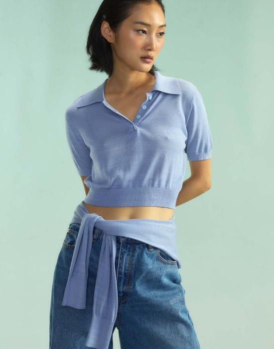  신시아 로리 반팔 티셔츠 신시아 로울리 애스펀 니트 폴로 페리윙클 - CYNTHIA ROWLEY