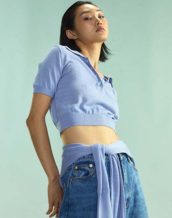  신시아 로리 반팔 티셔츠 신시아 로울리 애스펀 니트 폴로 페리윙클 - CYNTHIA ROWLEY