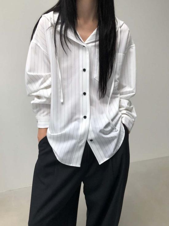  더 엔케이씨 스토어 자켓 Nkc 스토어 스트라이프 후드 샤켓 화이트 블랙 스트라이프