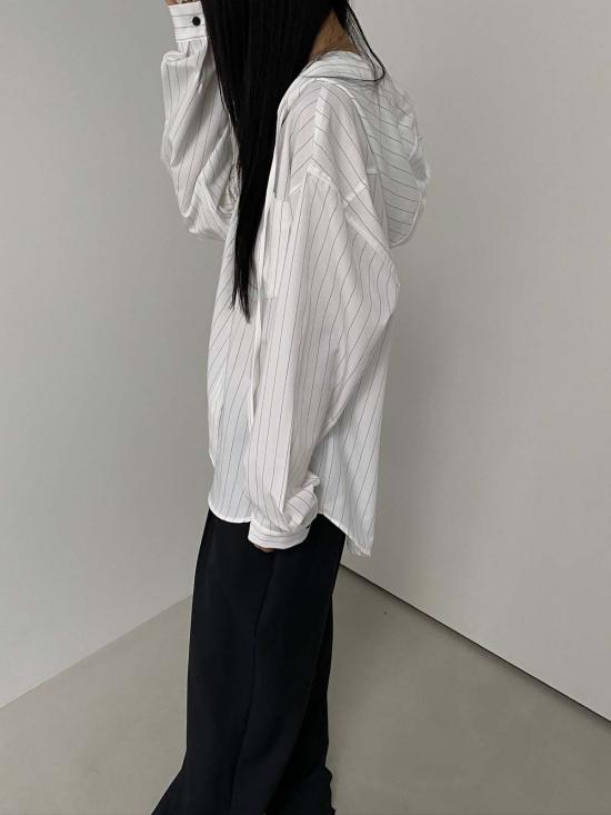  더 엔케이씨 스토어 자켓 Nkc 스토어 스트라이프 후드 샤켓 화이트 블랙 스트라이프 - The NKC Store