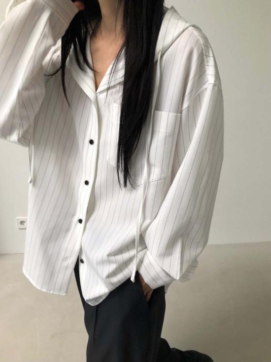  더 엔케이씨 스토어 자켓 Nkc 스토어 스트라이프 후드 샤켓 화이트 블랙 스트라이프 - The NKC Store